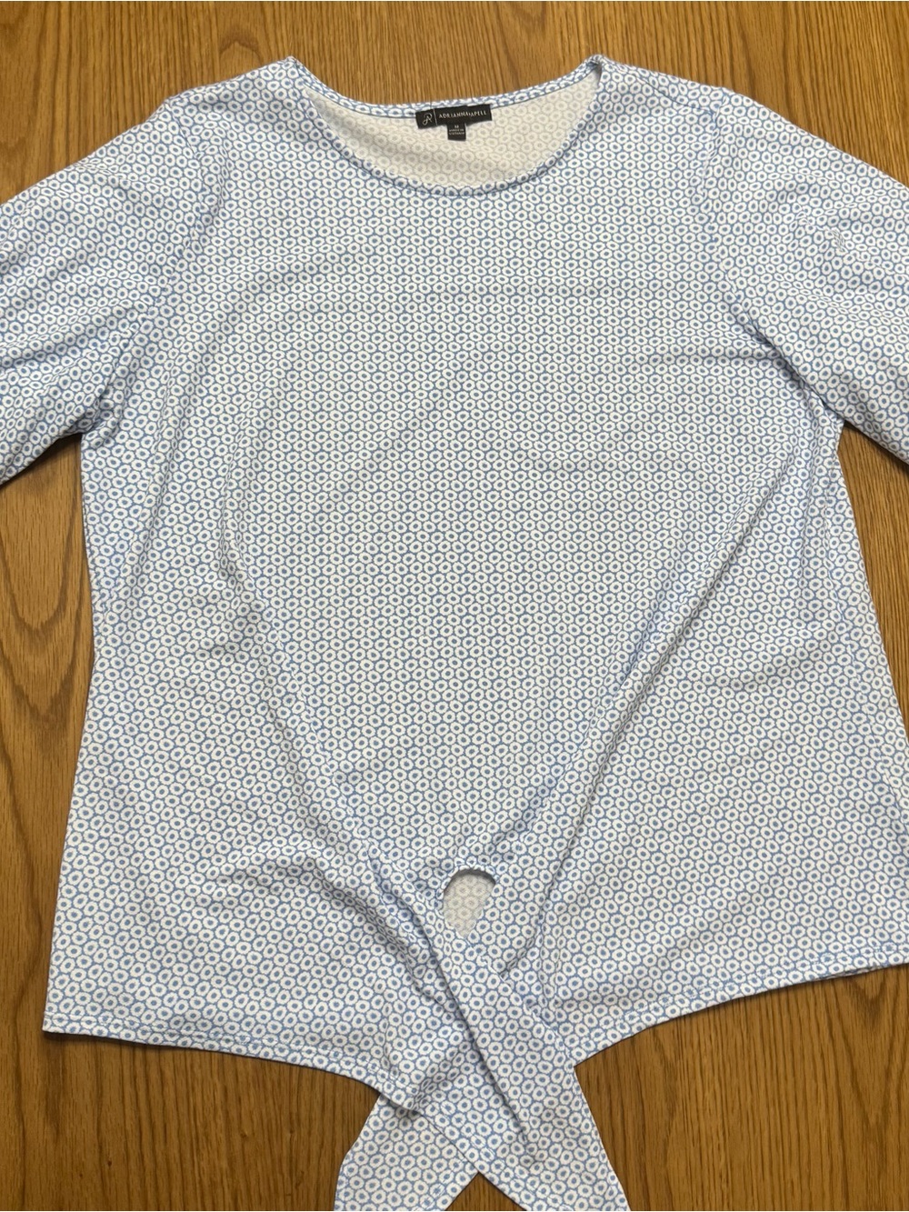 Blue and White Tie-Front Short Puff Sleeve Top